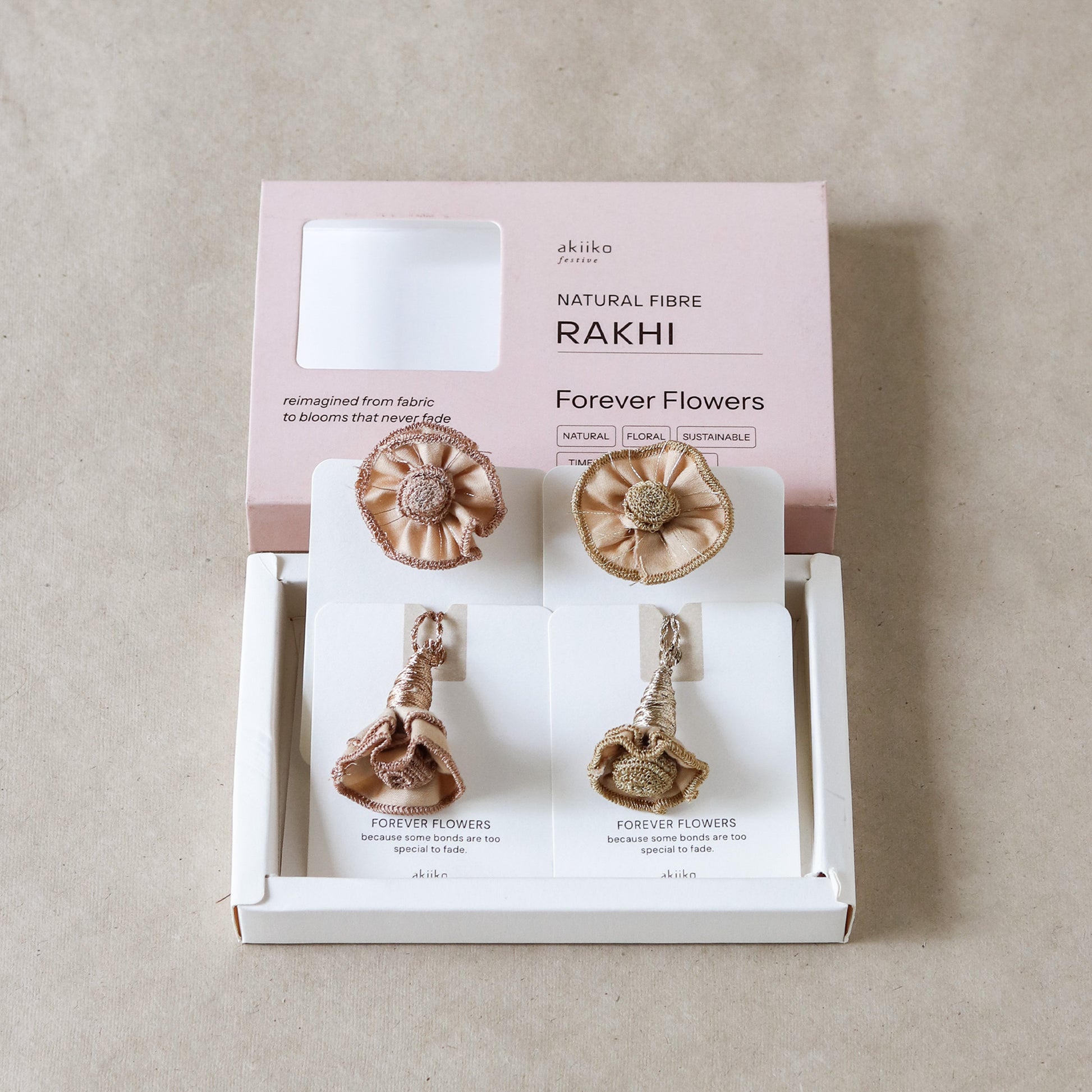 Golden Ruffled Flower Rakhi Set (2 rakhis, 2 lumbas)