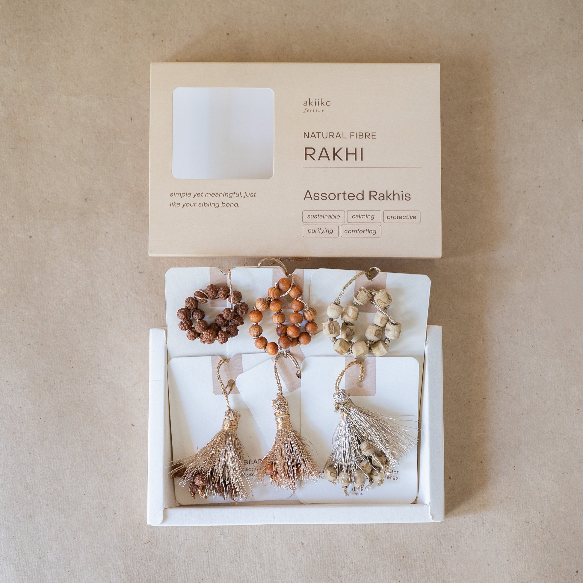 Assorted Sacred Bead Rakhi Set (3 rakhis, 3 lumbas)