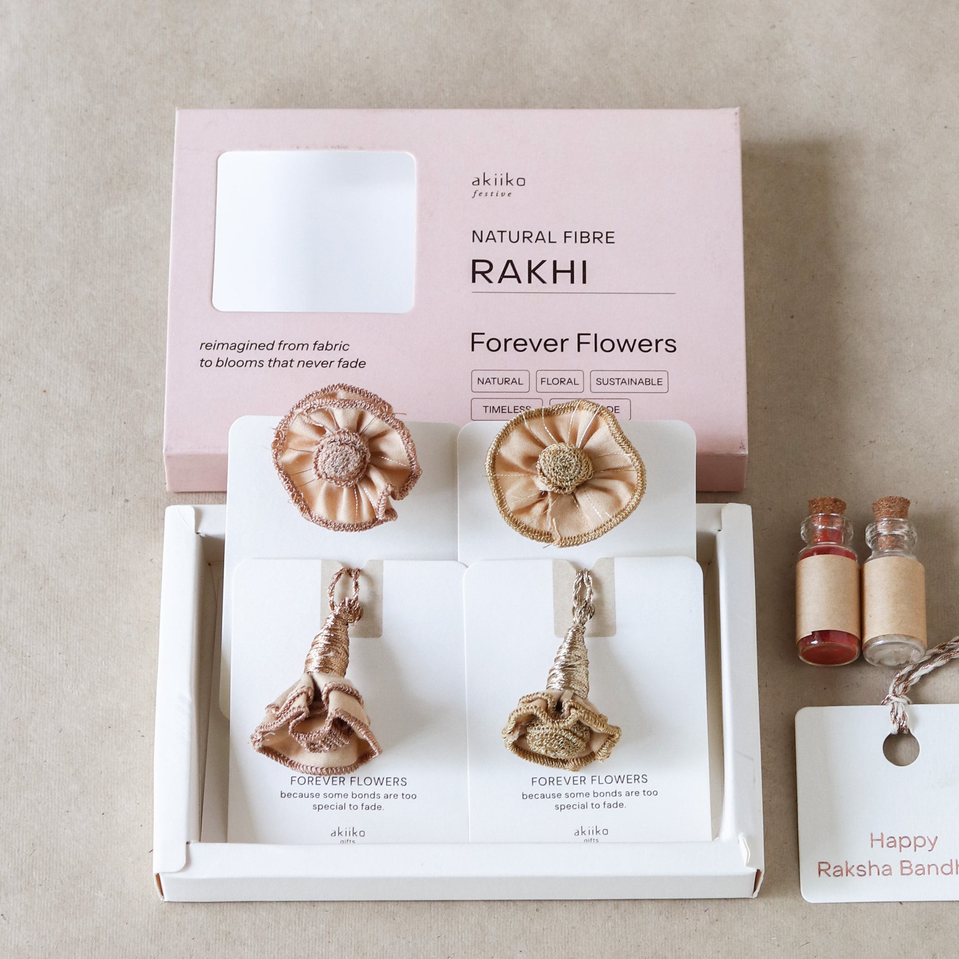 Golden Ruffled Flower Rakhi Set (2 rakhis, 2 lumbas)