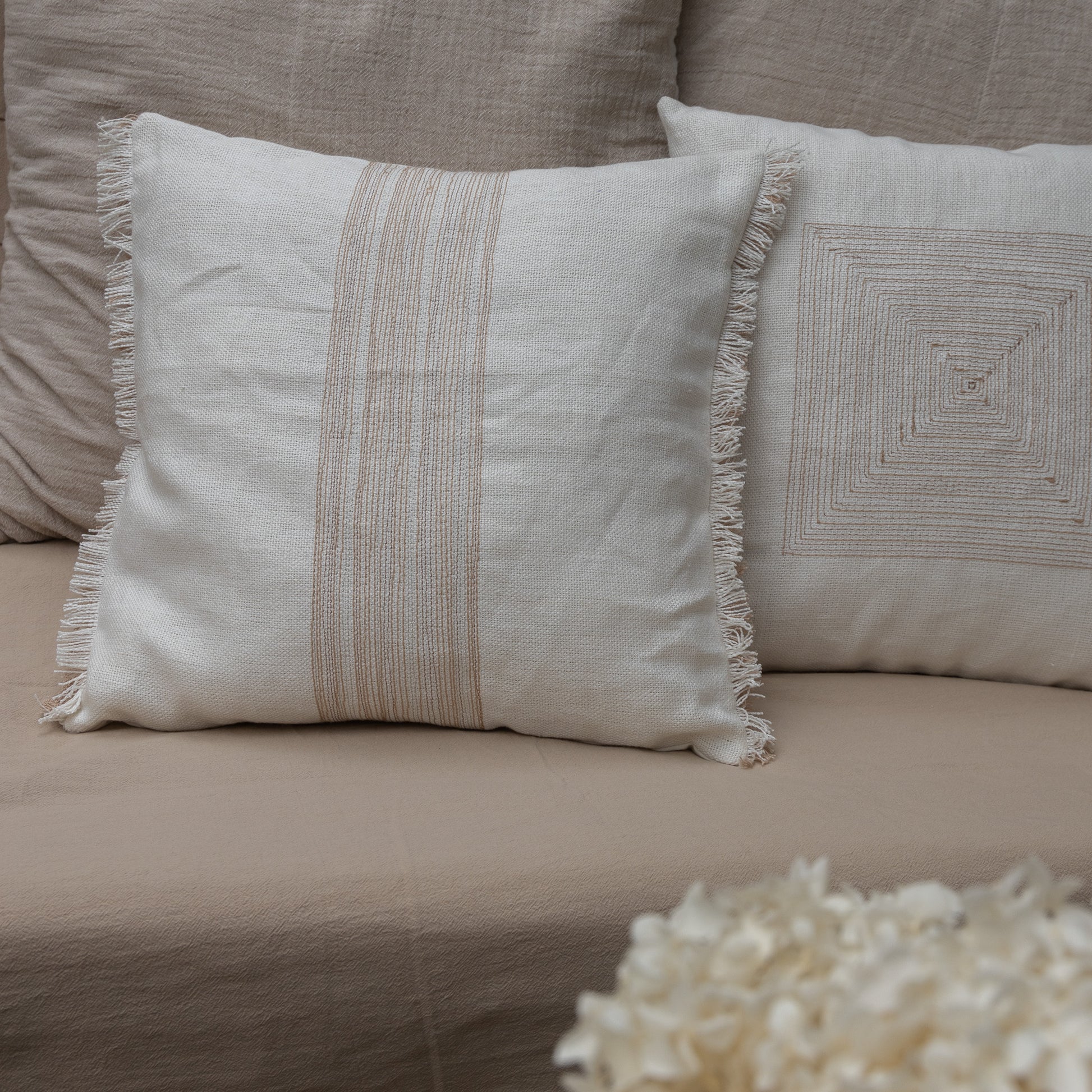 Linen Stripe Fringe Festive Cushion Cover