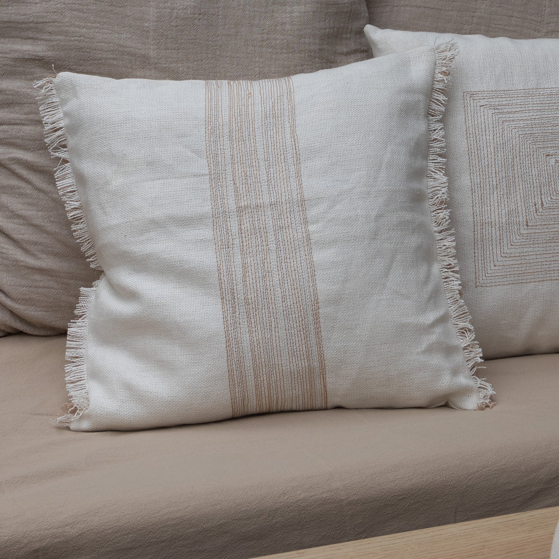 Linen Stripe Fringe Festive Cushion Cover