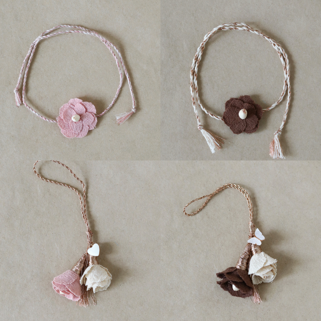 Crinkle Cotton Bloom Rakhi Set  (2 rakhis, 2 lumbas)