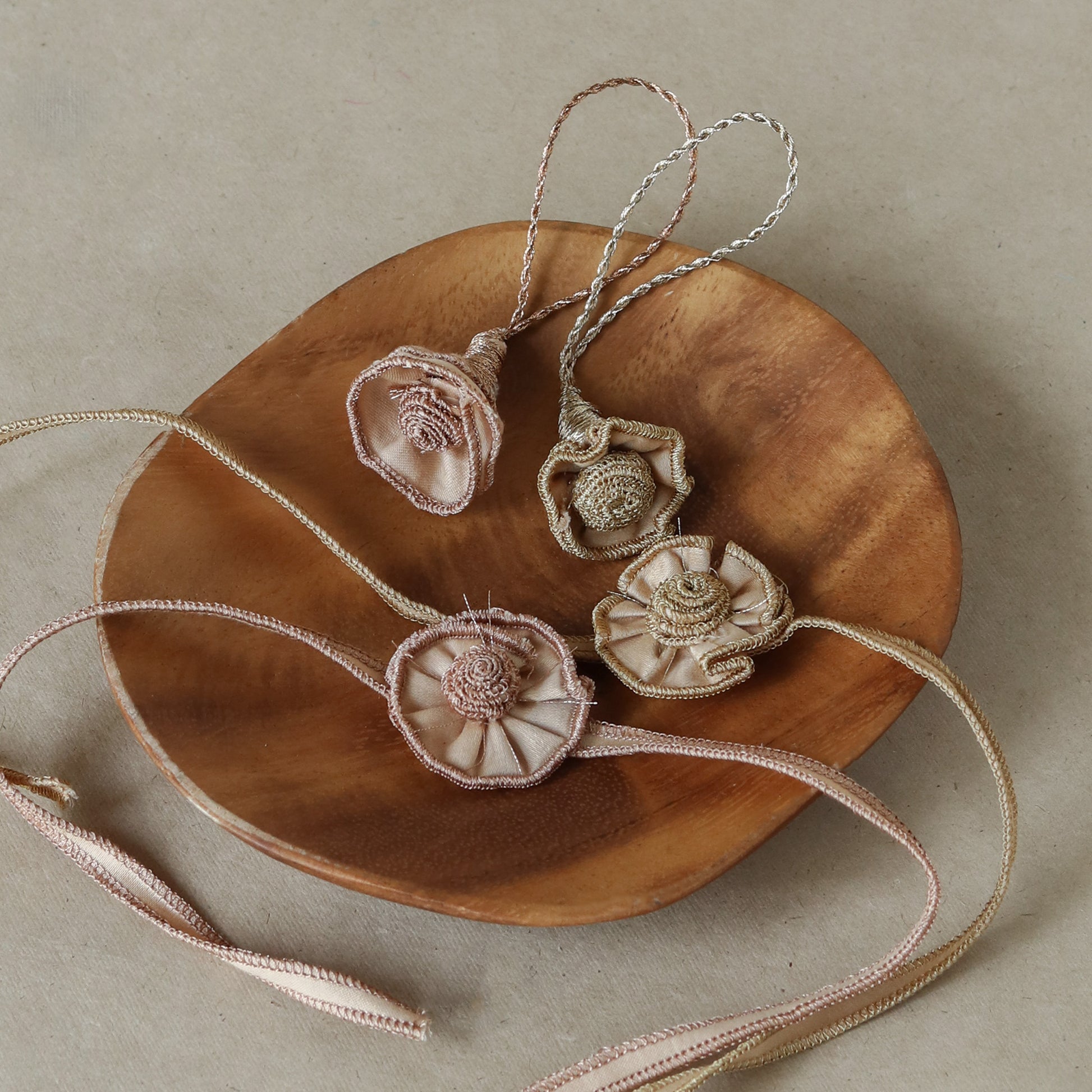 Golden Ruffled Flower Rakhi Set (2 rakhis, 2 lumbas)