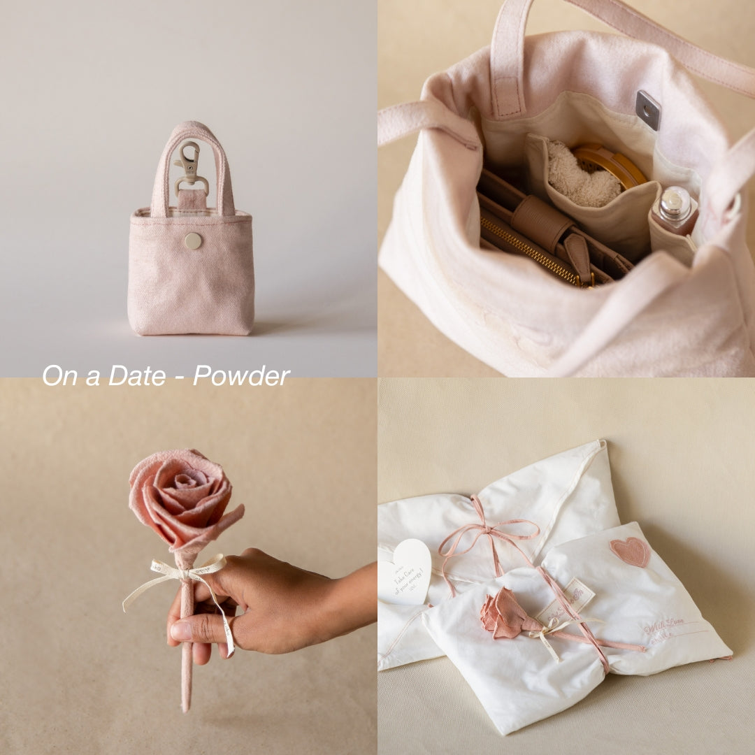 On a Date' Bag + Charm Gift Set with Rose (powder)