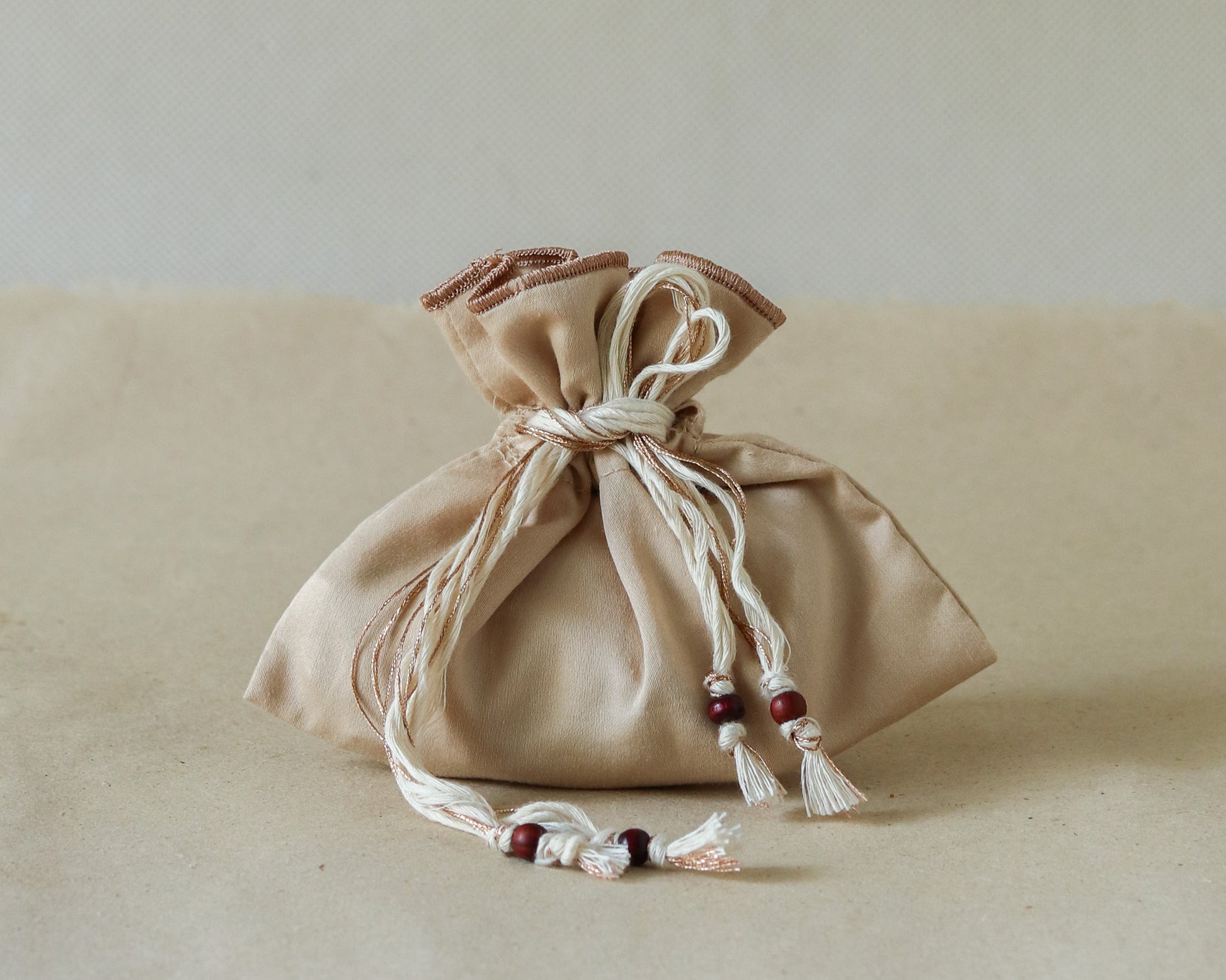 Satin & Bead Festive Pouch: small (pecan)