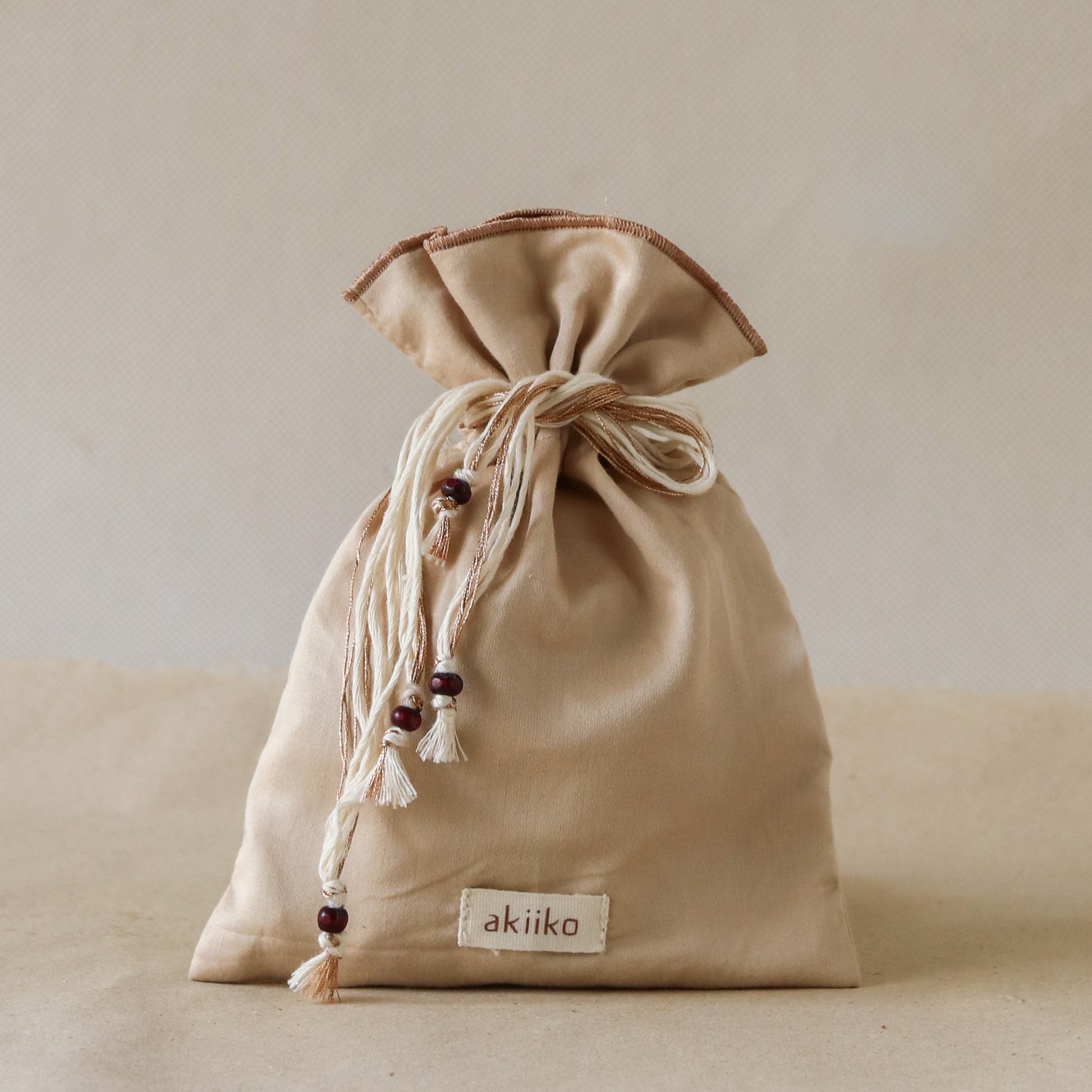 Satin & Bead Festive Pouch: large (pecan)