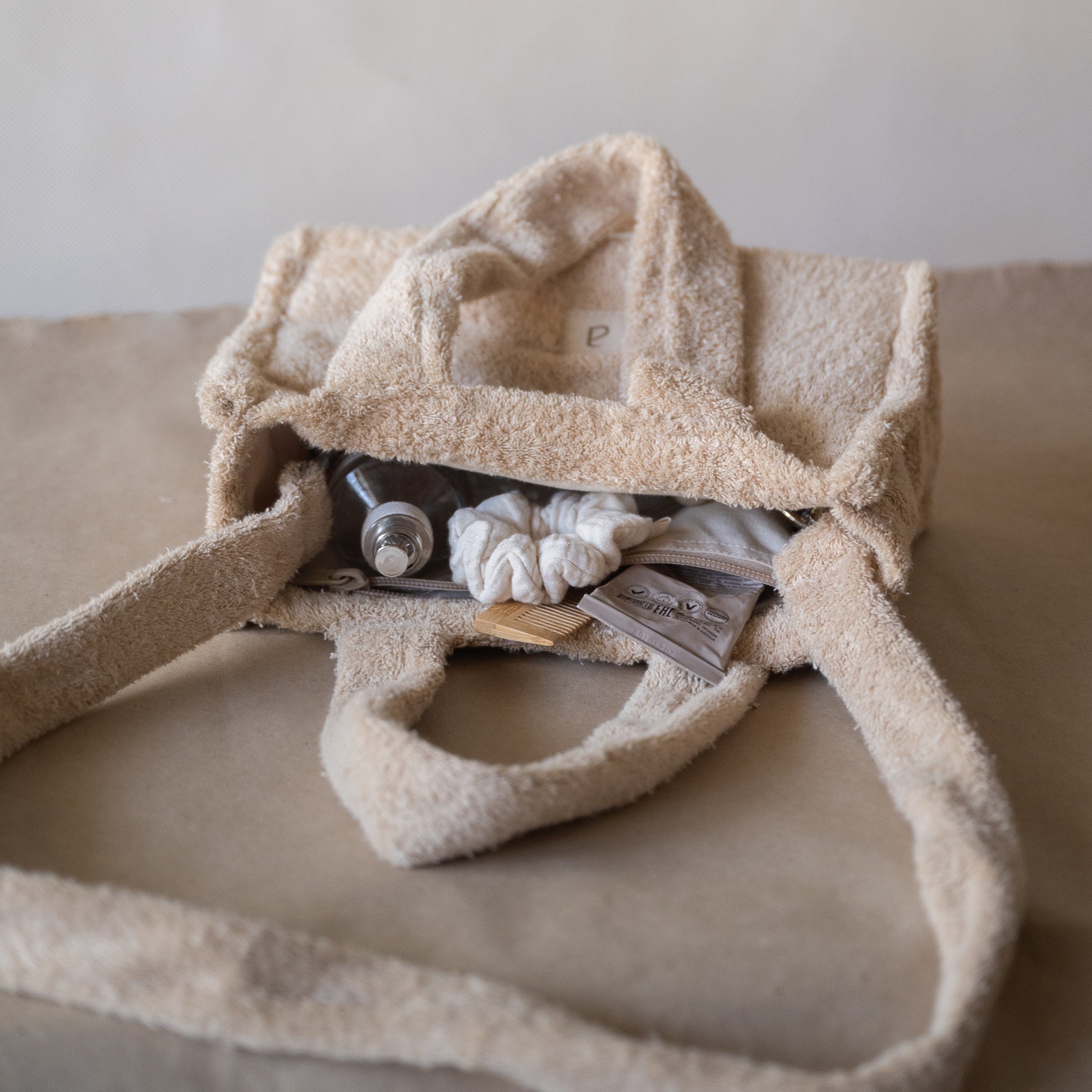 Cloud Tote (Small) in soft cotton terry with detachable sling strap and short handles