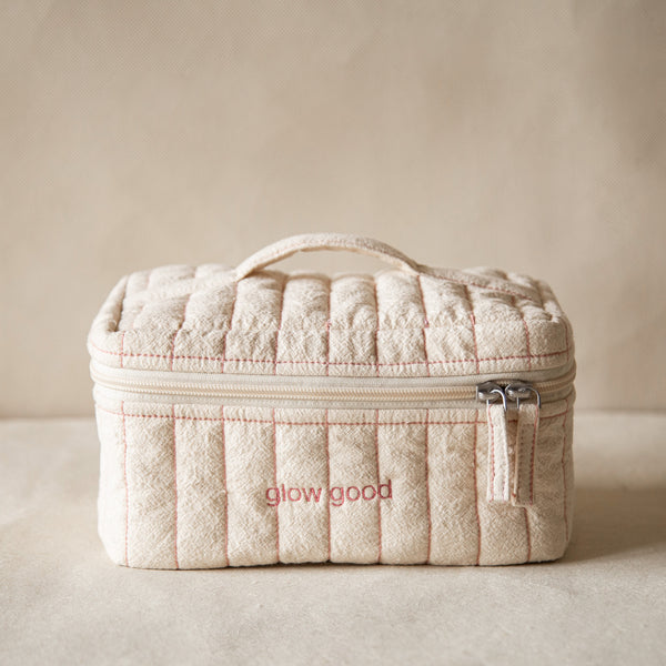 Quilted crinkle-cotton “Glow Good” Rosette makeup vanity, front view