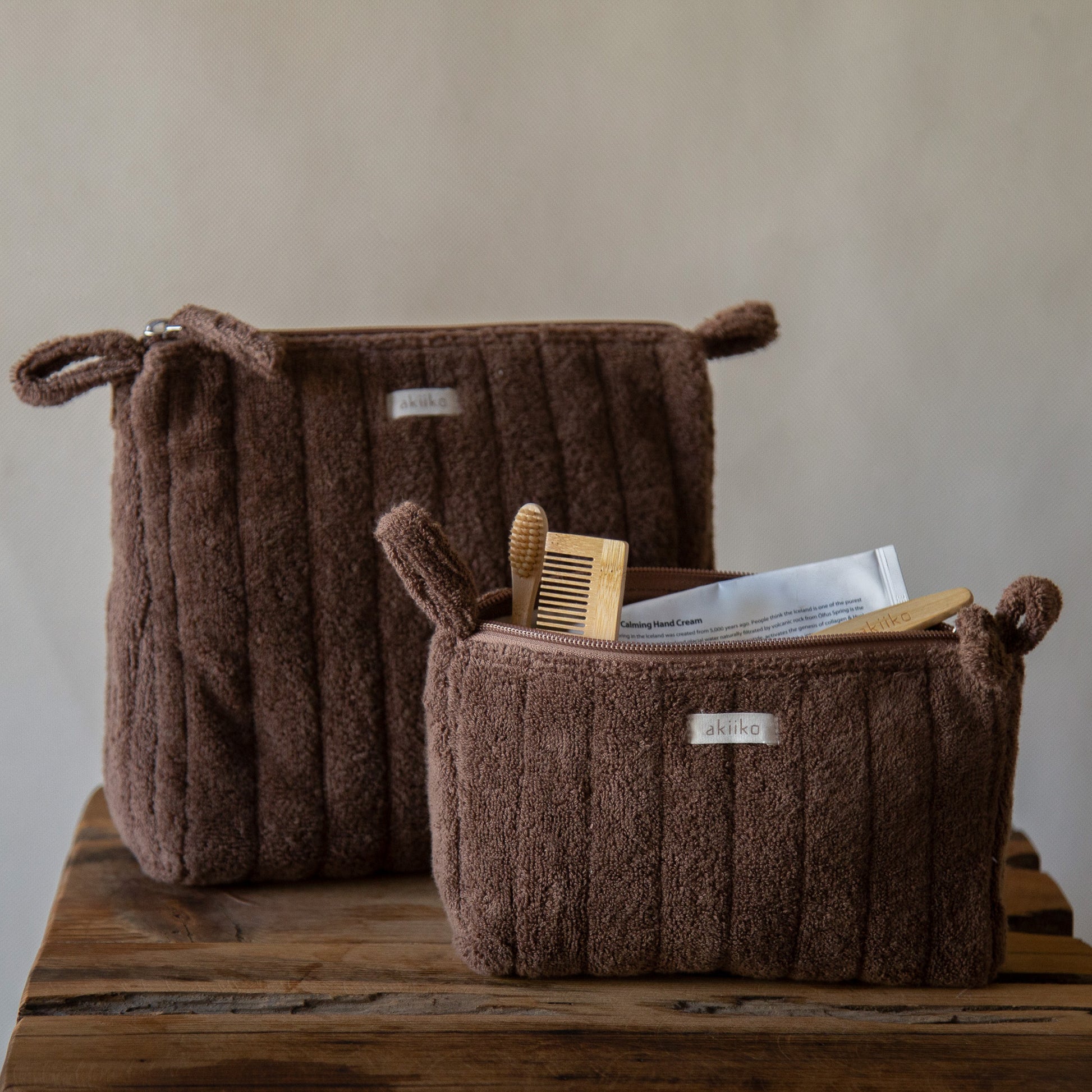 Cloud Triangle Pouches set in three sizes standing on a counter