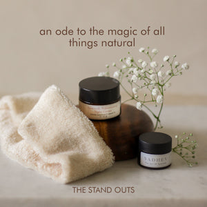 Rest Deeply PM Skincare Routine set featuring night cream, lip sleeping mask, wheat terry dopp pouch, soft hair band, and reusable facial rounds.