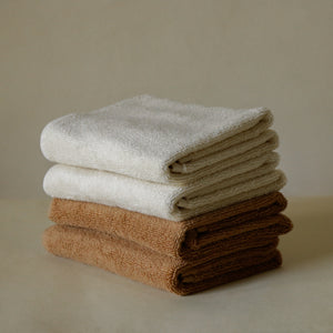 Pack of two soft terry cotton hand towels with zero-twist texture, plush and highly absorbent.