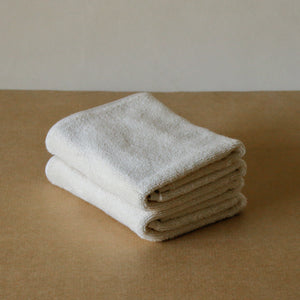 Pack of two soft terry cotton hand towels with zero-twist texture, plush and highly absorbent.