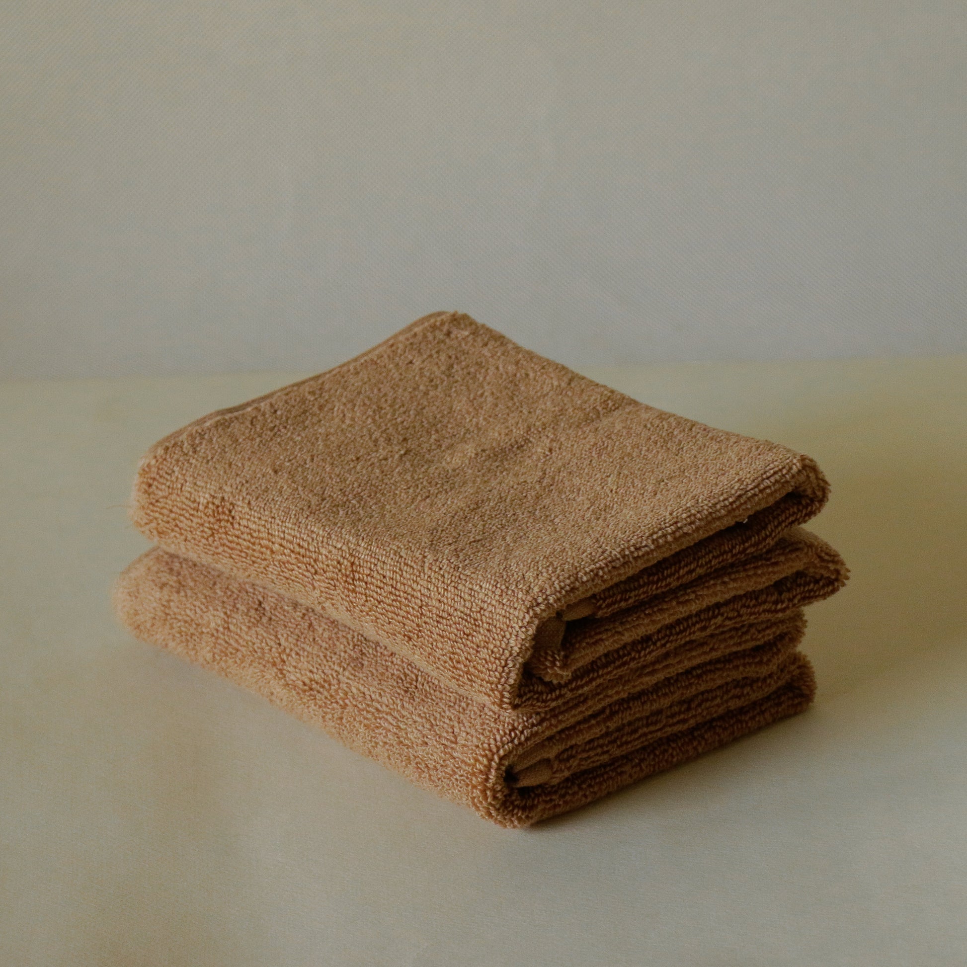 Pack of two soft terry cotton hand towels with zero-twist texture, plush and highly absorbent.