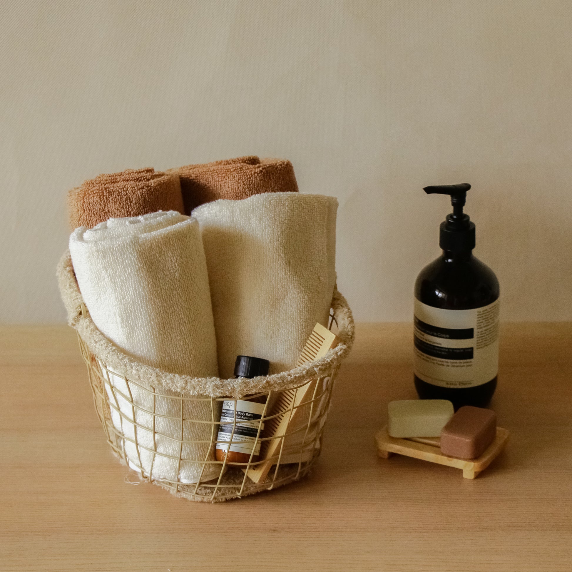 Pack of two soft terry cotton hand towels with zero-twist texture, plush and highly absorbent.