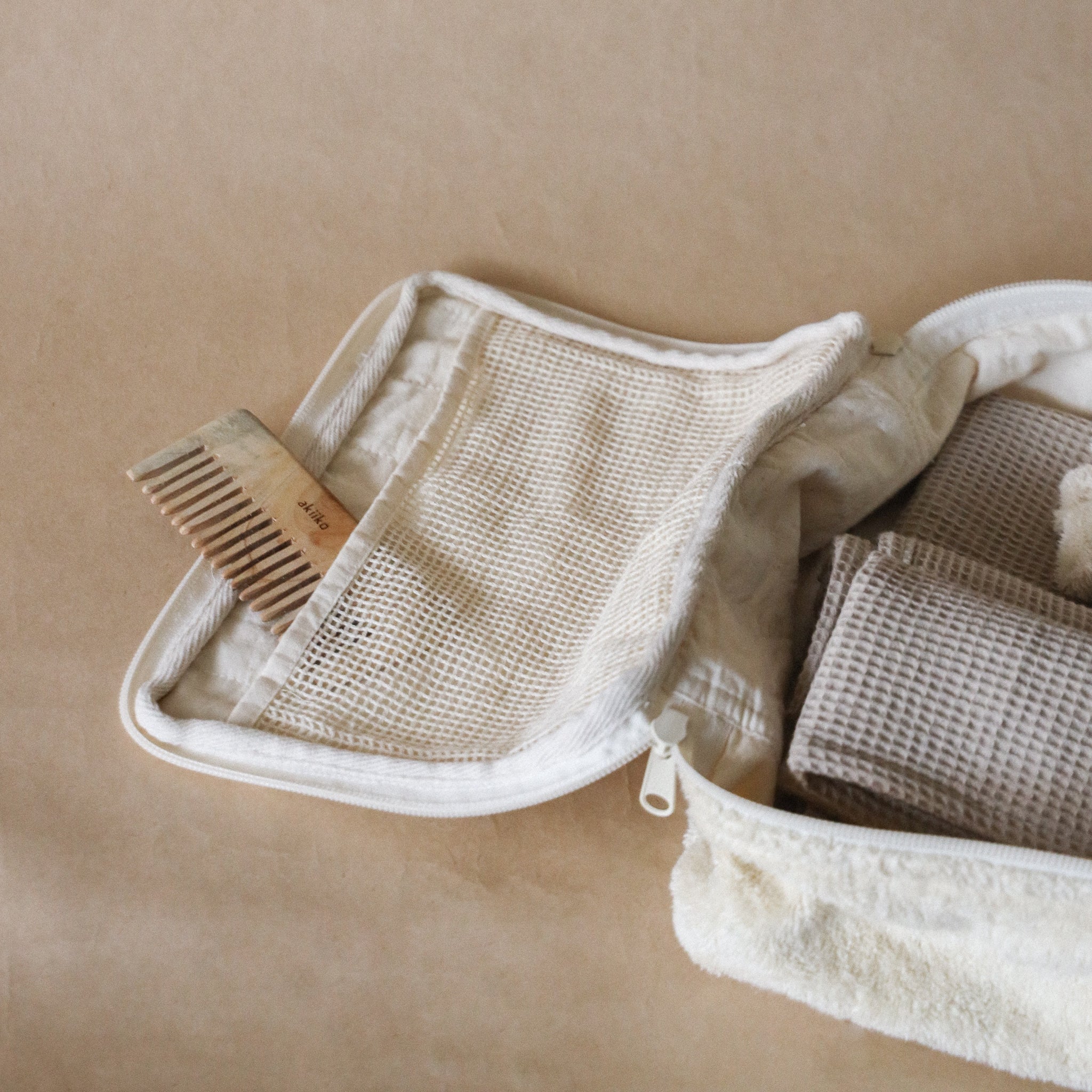 Terry Robe Ribbon Packing Soft Terry Packing Cube Small Almond – Eco Cotton Product... – akiiko