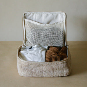 Soft terry packing cube in 100% cotton with zip closure