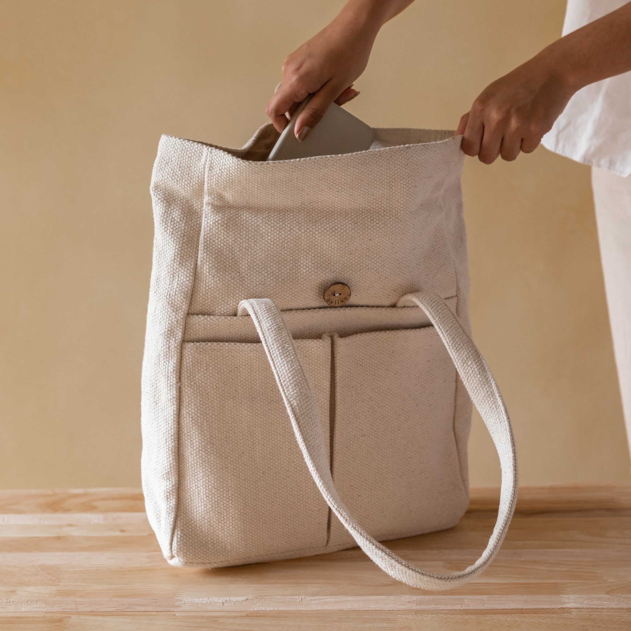 Woven Cotton Fold-over Tote