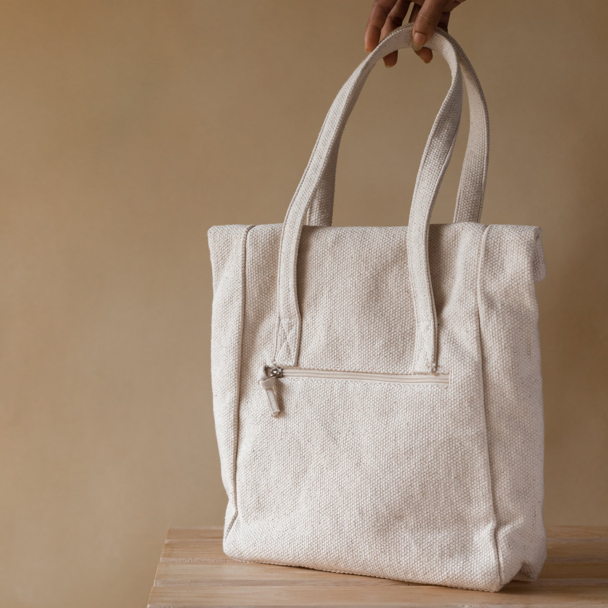 Woven Cotton Fold-over Tote