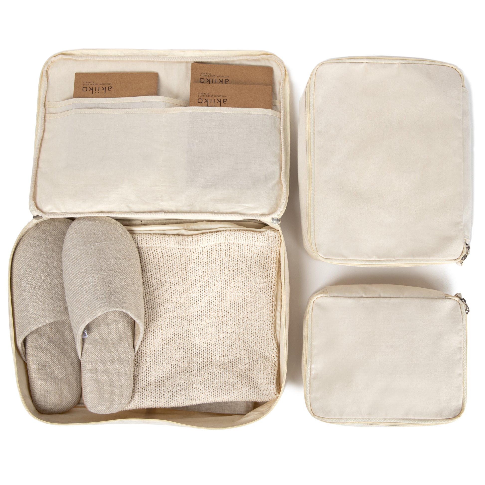 Travel organisers set of three in organic cotton canvas
