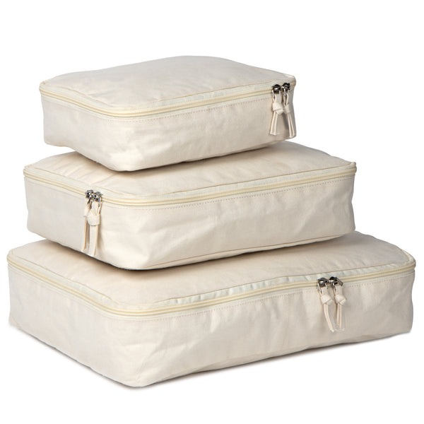 Travel organisers set of three in organic cotton canvas