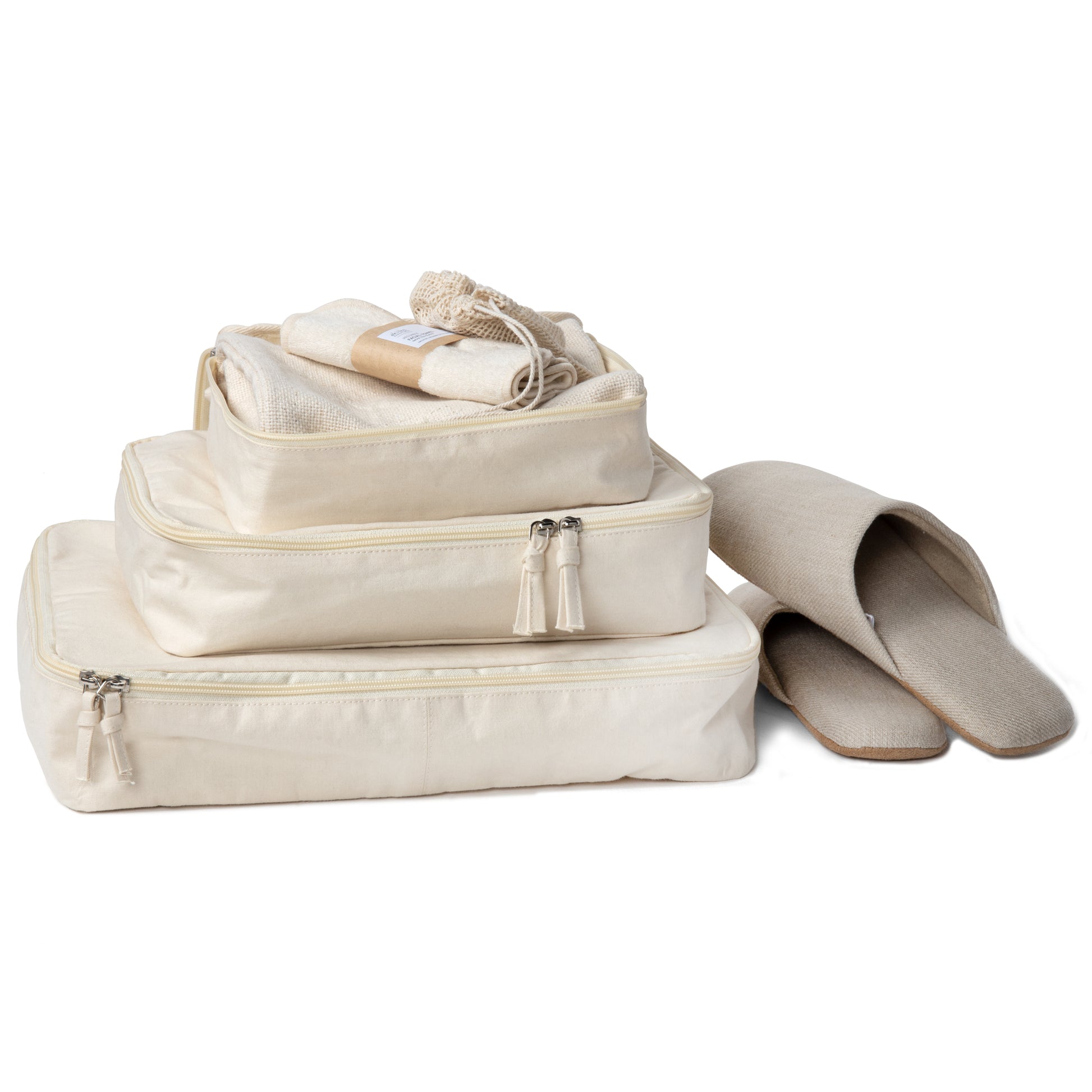 Travel organisers set of three in organic cotton canvas